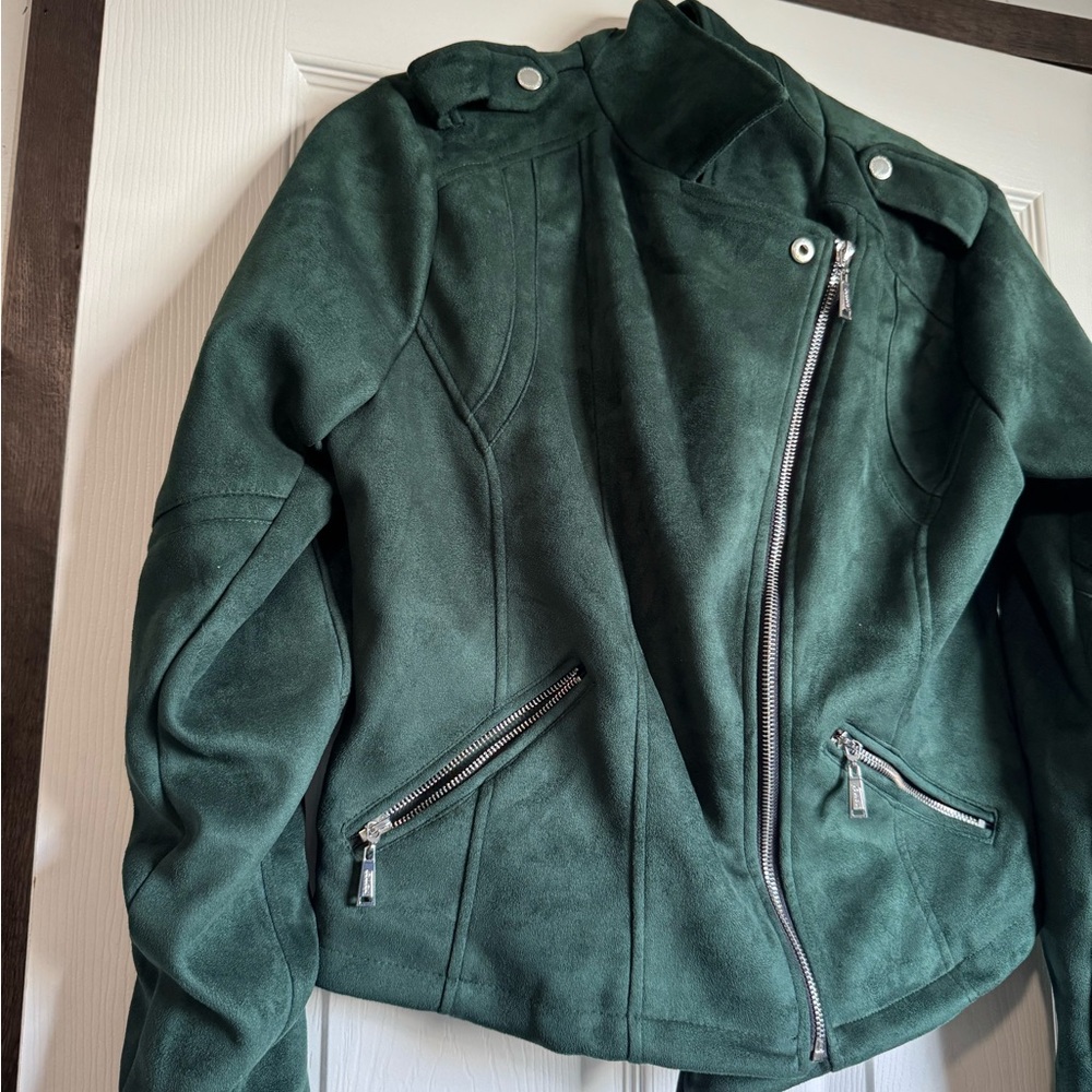 Green Suede Moto Jacket - Picture 2 of 4